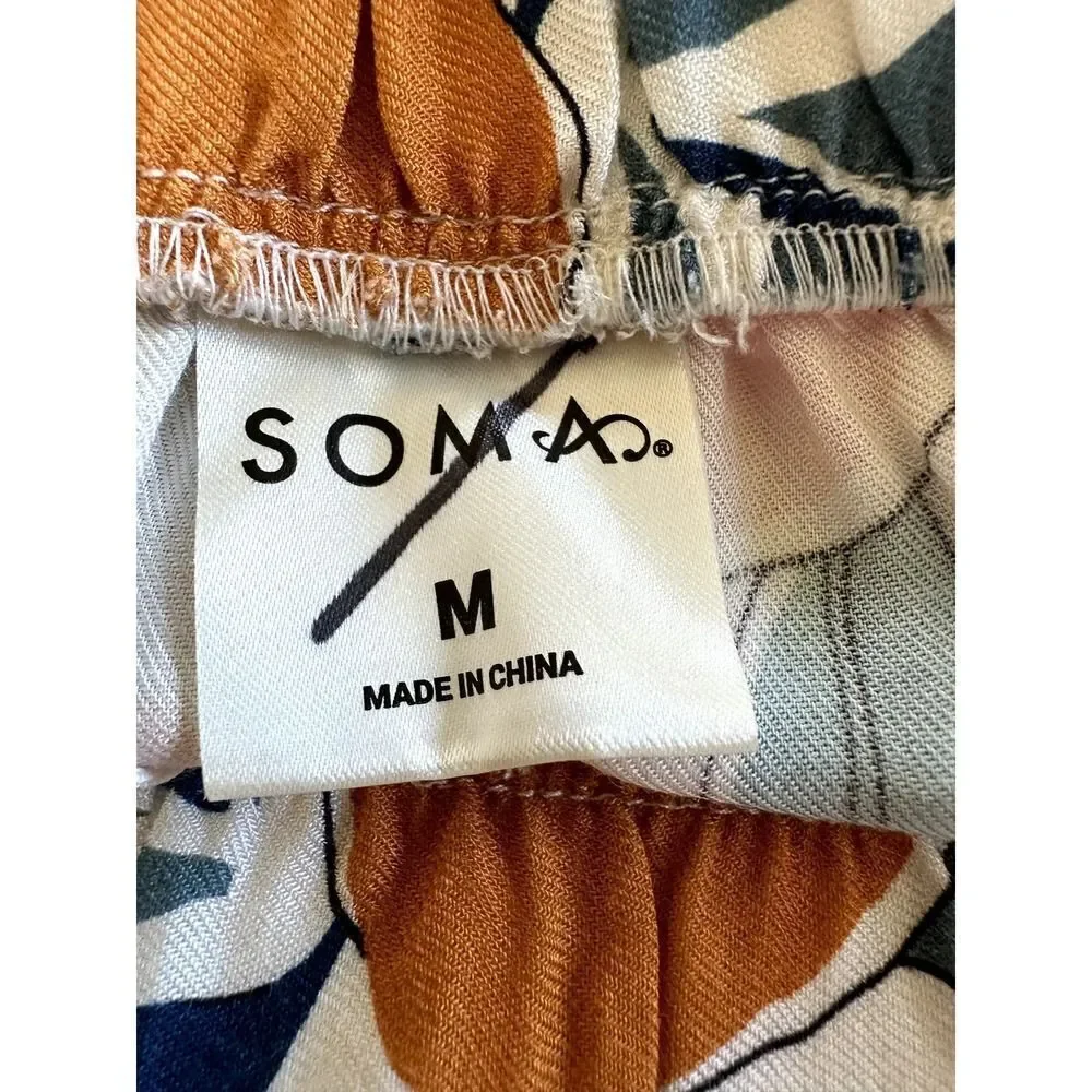 SOMA Women's Telltale Orange Peach Leaf Print High Waist Shorts White Medium